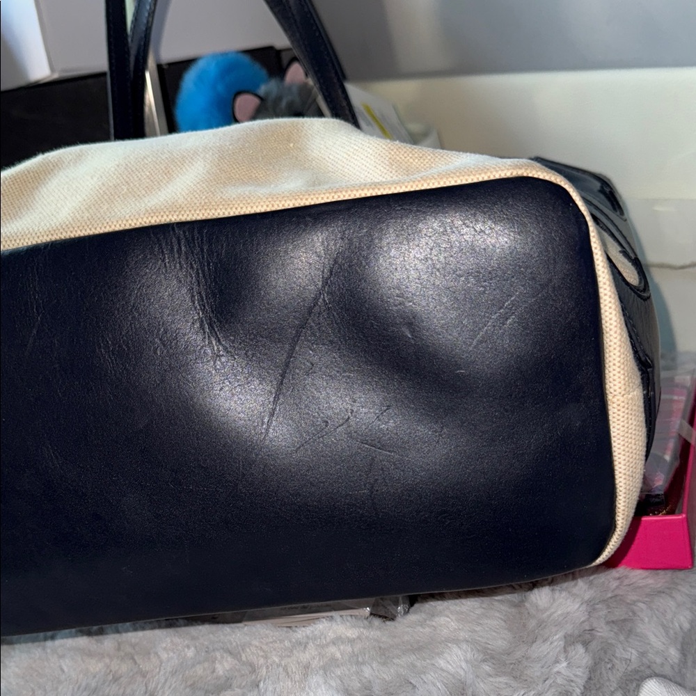 Tory Burch Black and Tan Leather Canvas Tote - Picture 5 of 14